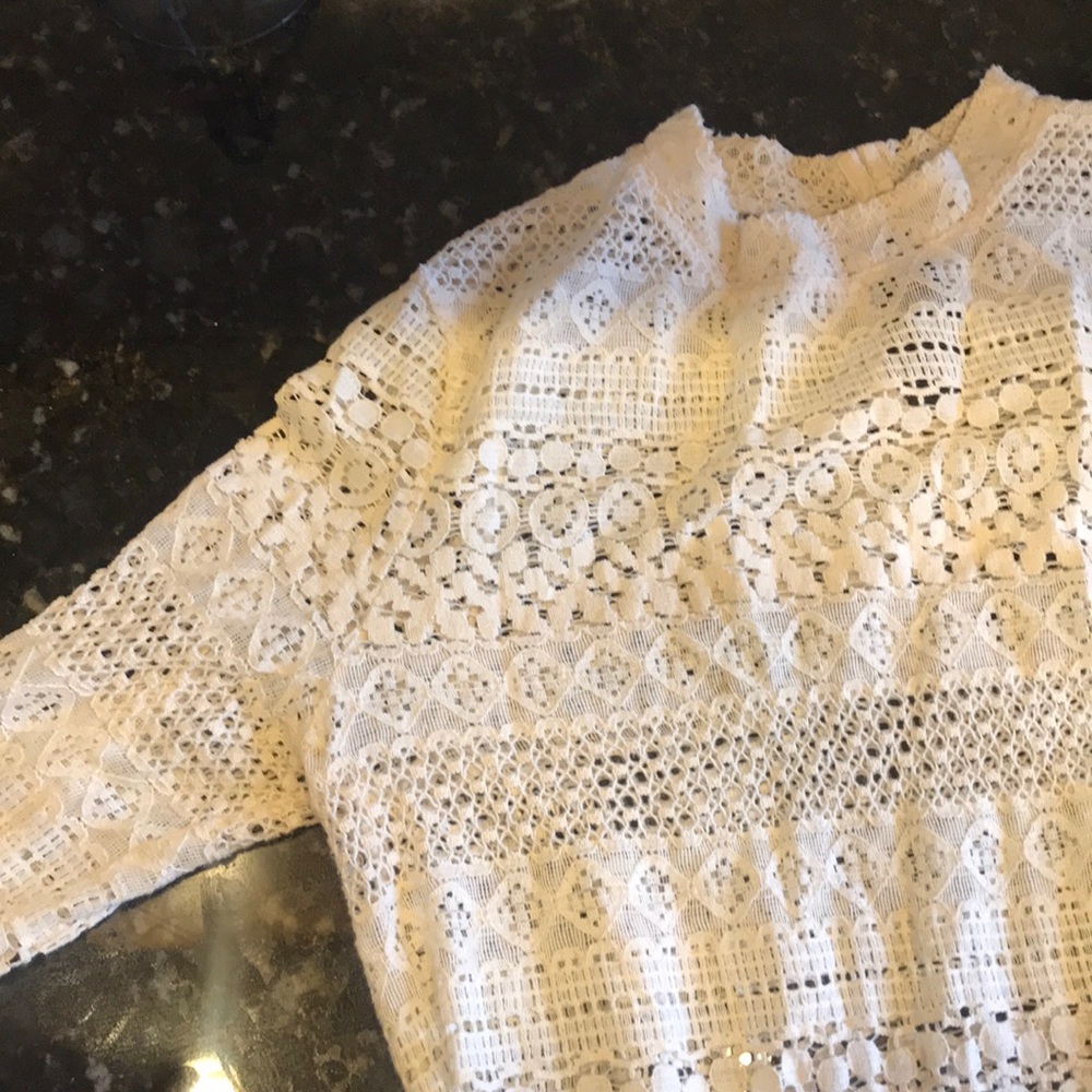 hinge White Lace Crochet Long Sleeve Top